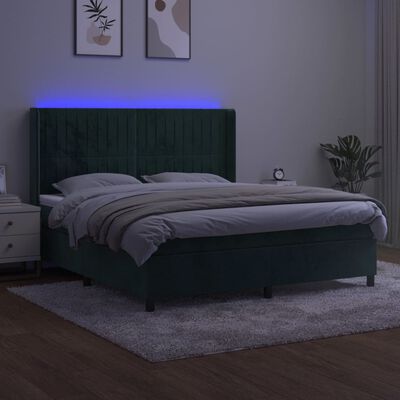 vidaXL Posteľný rám boxsping matrac a LED tmavozelený 160x200 cm zamat