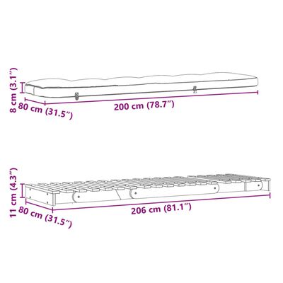 vidaXL Rozkladacia futonová pohovka s matracom 80x206x11 cm borovica