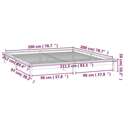 vidaXL Posteľný rám s LED biely 200x200 cm masívne drevo