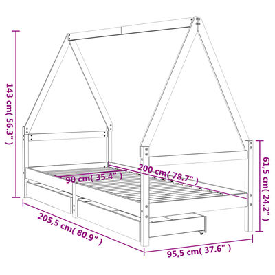 vidaXL Rám detskej postele so zásuvkami biely 90x200 cm mas. borovica