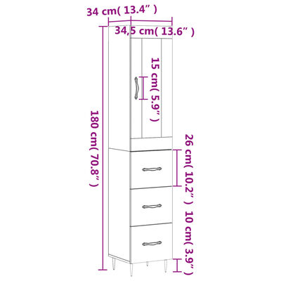 vidaXL Vysoká skrinka biela 34,5x34x180 cm spracované drevo