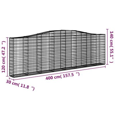 vidaXL Oblúkový gabionový kôš 400x30x120/140 cm pozinkované železo