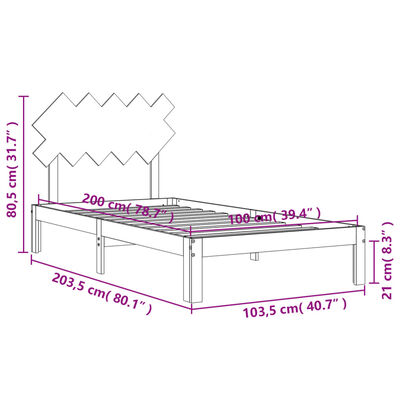 vidaXL Rám postele s čelom biely 100x200 cm masívne drevo