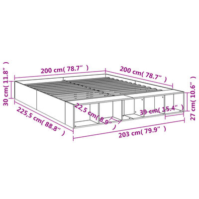 vidaXL Posteľný rám betónový sivý 200x200 cm kompozitné drevo