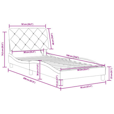 vidaXL Rám postele s LED svetlami tmavosivý 90x190 cm zamat