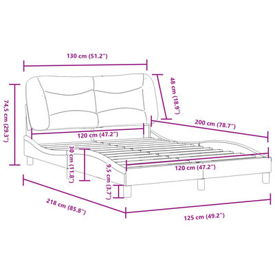 vidaXL Posteľný rám s čelom biely 120x200 cm umelá koža