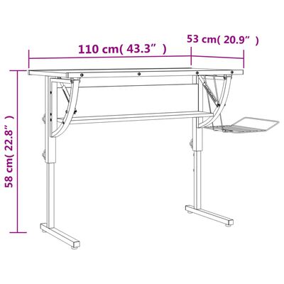 vidaX Písací stôl biely a sivý 110x53x(58-87) cm spracované drevo oceľ