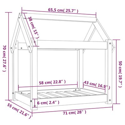 vidaXL Posteľ pre psa čierna 71x55x70 cm borovicový masív