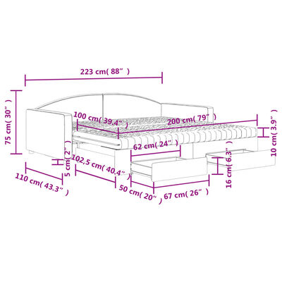 vidaXL Rozkladacia denná posteľ so zásuvkami bledosivá 100x200cm látka