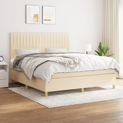 vidaXL Posteľný rám boxspring s matracom krémový 160x200 cm látka