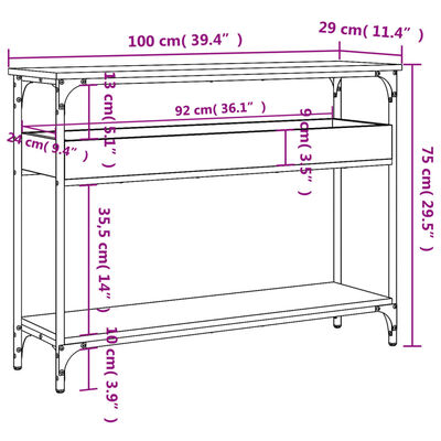 vidaXL Konzolový stolík s policou hnedý dub 100x29x75 cm kompoz. drevo