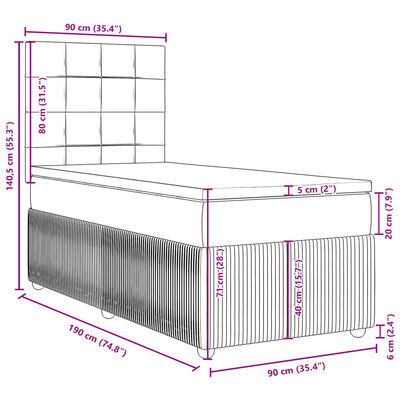 vidaXL Posteľný rám boxspring s matracom čierny 90x190 cm zamat