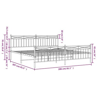 vidaXL Kovový rám postele s čelom a podnožkou čierny 200x200 cm