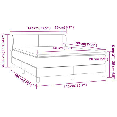 vidaXL Posteľný rám boxsping s matracom tmavomodrý 140x190 cm zamat