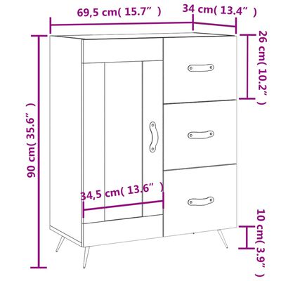 vidaXL Komoda dymový dub 69,5x34x90 cm kompozitné drevo