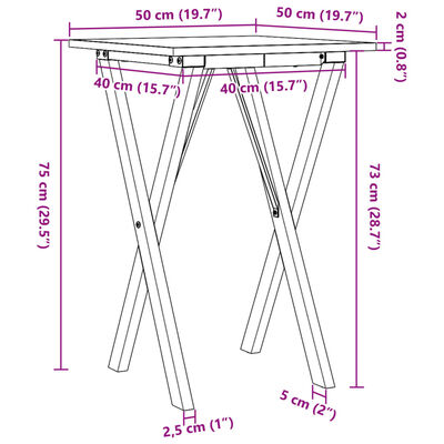 vidaXL Jedálenský stolík v tvare X 50x50x75 cm borovica a liatina