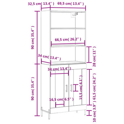 vidaXL Vysoká skrinka betónová sivá 69,5x34x180 cm spracované drevo