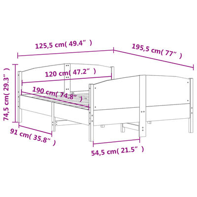 vidaXL Posteľ bez matraca 120x190 cm masívna borovica