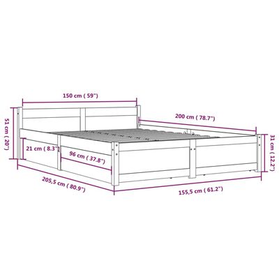 vidaXL Posteľný rám so zásuvkami sivý 150x200 cm 5FT King