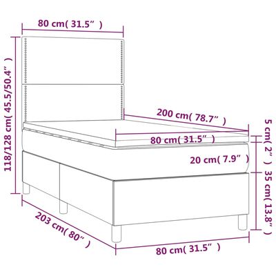 vidaXL Posteľný rám boxsping matrac a LED tmavozelený 80x200 cm zamat