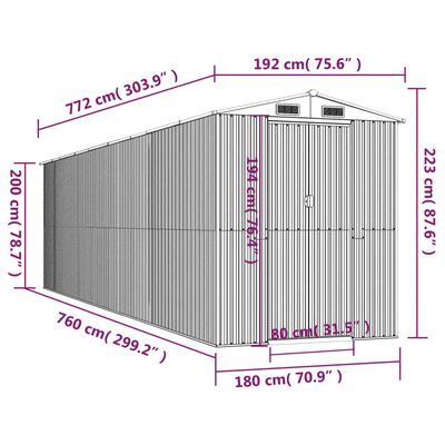 vidaXL Záhradná kôlňa tmavohnedá 192x772x223 cm pozinkovaná oceľ