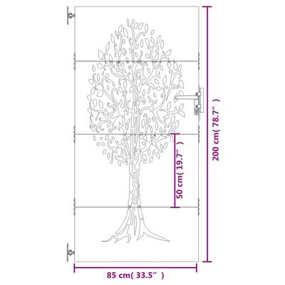 vidaXL Záhradná brána 85x200 cm kortenová oceľ dizajn stromu