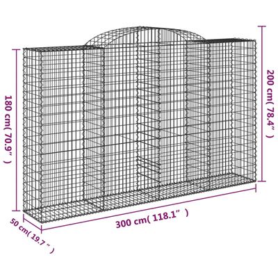 vidaXL Oblúkové gabiónové koše 13 ks 300x50x180/200cm pozink. železo