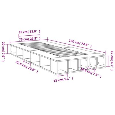 vidaXL Posteľný rám dymový dub 75x190 cm kompozitné drevo