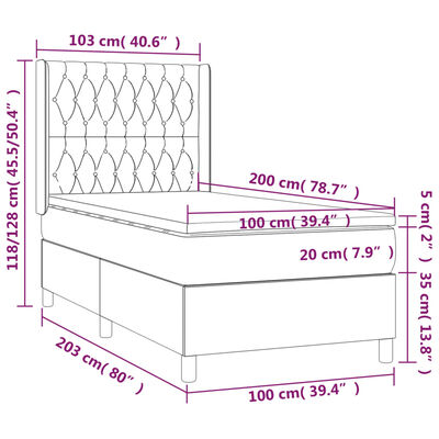 vidaXL Posteľný rám boxsping s matracom bledosivý 100x200 cm zamat