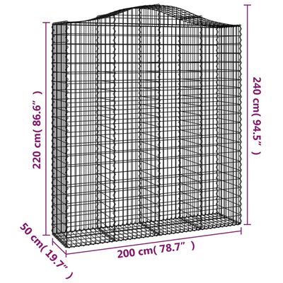 vidaXL Oblúkový gabionový kôš 7 ks 200x50x220/240cm pozinkované železo