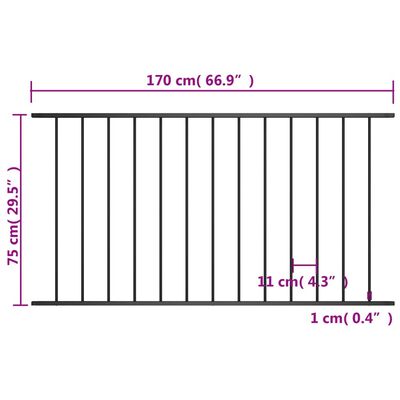 vidaXL Plotový panel, práškovaná oceľ 1,7x0,75 m, čierny