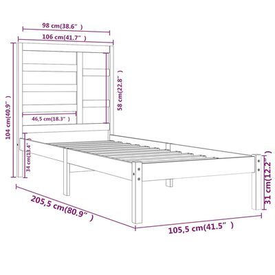 vidaXL Posteľný rám biely masívne drevo 100x200 cm