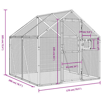 vidaXL Voliéra strieborná 1,79x2x1,85 m hliník