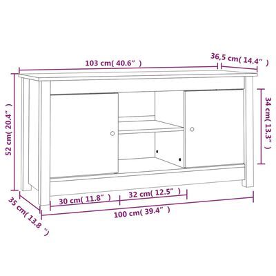 vidaXL TV skrinka medovo-hnedá 103x36,5x52 cm masívna borovica