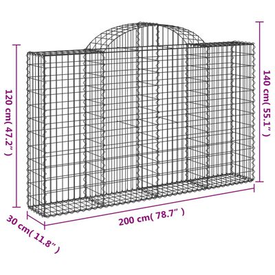 vidaXL Oblúkové gabionové koše 20 ks 200x30x120/140 cm pozink. železo