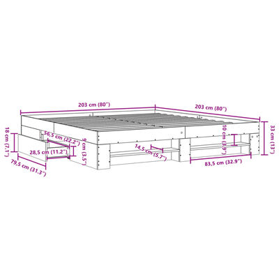 vidaXL Posteľný rám betónový sivý 200x200 cm kompozitné drevo