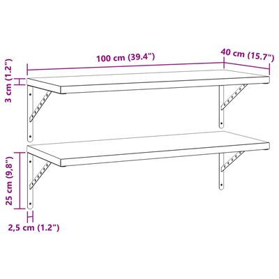 vidaXL Nástenné police 2 ks 100x40 cm, čierne, nehrdzavejúca oceľ