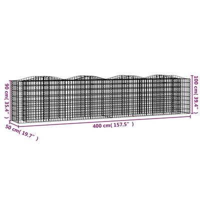 vidaXL Zaoblený gabiónový záhon 400x50x100 cm, pozinkované železo