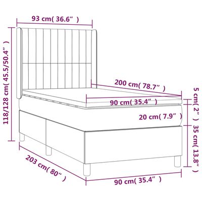 vidaXL Posteľný rám boxsping s matracom bledosivý 90x200 cm látka