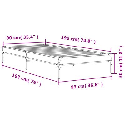 vidaXL Posteľný rám hnedý dub 90x190 cm kompozitné drevo a kov