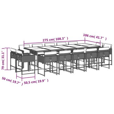 vidaXL 15-dielna záhrad. jedálenská sada vankúše mix béžovej polyratan