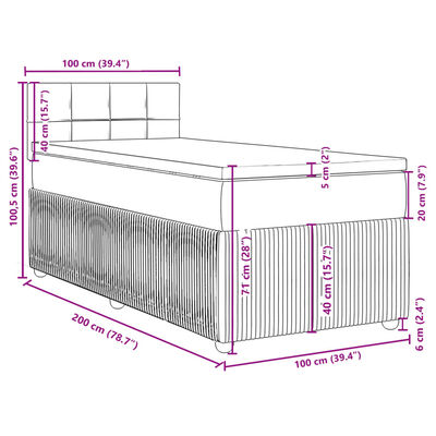 vidaXL Posteľný rám boxsping s matracom bledosivý 100x200 cm zamat