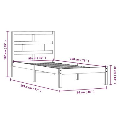 vidaXL Posteľný rám biely 90x190 cm jednolôžko masívne drevo