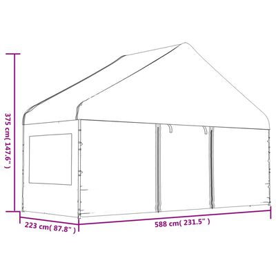 vidaXL Altánok so strechou, biely 4,46x5,88x3,75 m, polyetylén