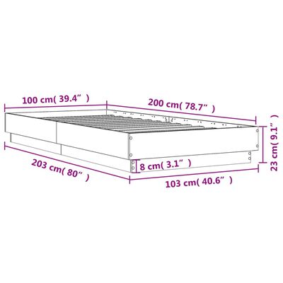 vidaXL Posteľný rám sivý dub sonoma 100x200 cm borovicový masív