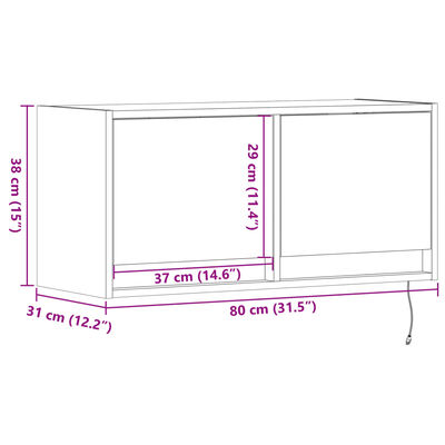 vidaXL TV nástenná skrinka s LED svetlami hnedý dub 80x31x38 cm