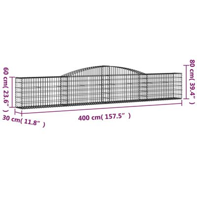 vidaXL Oblúkový gabionový kôš 400x30x60/80 cm pozinkované železo