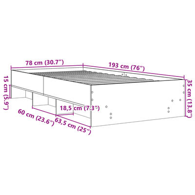 vidaXL Posteľný rám bez matraca hnedý dub 75x190 cm kompozitné drevo