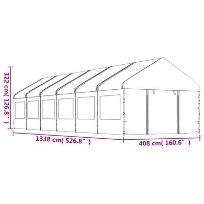 vidaXL Altánok so strechou, biely 13,38x4,08x3,22 m, polyetylén