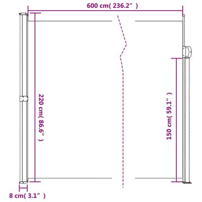 vidaXL Zaťahovacia bočná markíza, čierna 220x600 cm